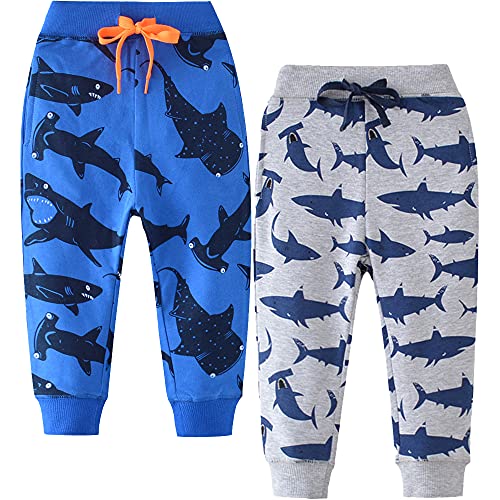 TOKYMOON 2er Pack Kinder Junge Sweathose Kids Karikatur Drucken Sporthose Jogger Pants Hose Babyhose Warm Jogginghose Jungen Mädchen Jogginghose Baumwolle Kinder Sweathose Wal 104-110 von TOKYMOON