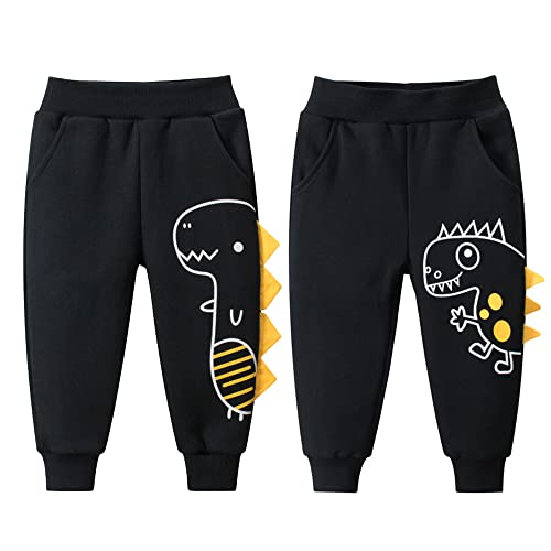 TOKYMOON 2er Pack Kinder Jungen Jogginghose Dinosaurier Sweathose Baumwolle Baby Jungen Warm Jogger Hose Sporthose Freizeithose Jungen Jogginghose Baumwolle Kinder Sweathose Grau+Gelb 120 von TOKYMOON