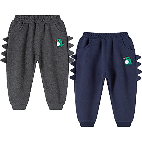 TOKYMOON 2er Pack Kinder Jungen Jogginghose Dinosaurier Sweathose Baumwolle Baby Jungen Warm Jogger Hose Sporthose Freizeithose Jungen Jogginghose Baumwolle Kinder Sweathose Grau Dinosaurier 120 von TOKYMOON