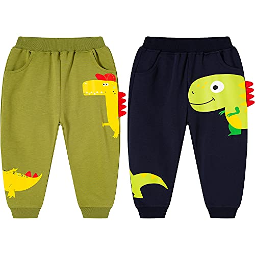 TOKYMOON 2er Pack Kinder Jungen Jogginghose Dinosaurier Sweathose Baumwolle Baby Jungen Warm Jogger Hose Sporthose Freizeithose Jungen Jogginghose Baumwolle Kinder Sweathose Grün Dinosaurier 110 von TOKYMOON