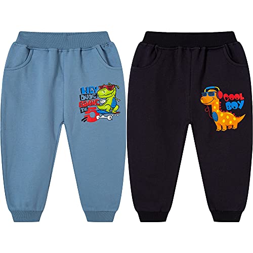 TOKYMOON 2er Pack Kinder Jungen Jogginghose Dinosaurier Sweathose Baumwolle Baby Jungen Warm Jogger Hose Sporthose Freizeithose Jungen Jogginghose Baumwolle Kinder Sweathose Schwarz+Blau 120 von TOKYMOON