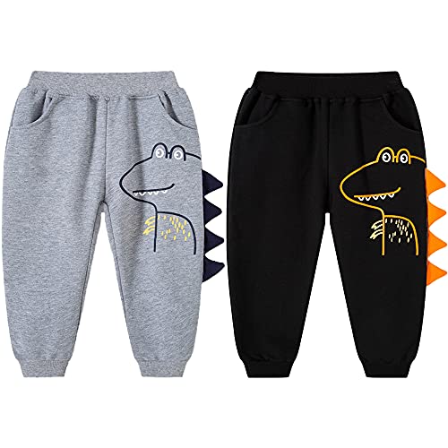 TOKYMOON 2er Pack Kinder Jungen Jogginghose Dinosaurier Sweathose Baumwolle Baby Jungen Warm Jogger Hose Sporthose Freizeithose Jungen Jogginghose Baumwolle Kinder Sweathose Schwarz+Grau 110 von TOKYMOON