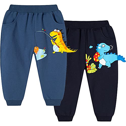 TOKYMOON 2er Pack Kinder Jungen Jogginghose Dinosaurier Sweathose Baumwolle Baby Jungen Warm Jogger Hose Sporthose Freizeithose Jungen Jogginghose Baumwolle Kinder Sweathose Schwarz Dinosaurier 100 von TOKYMOON