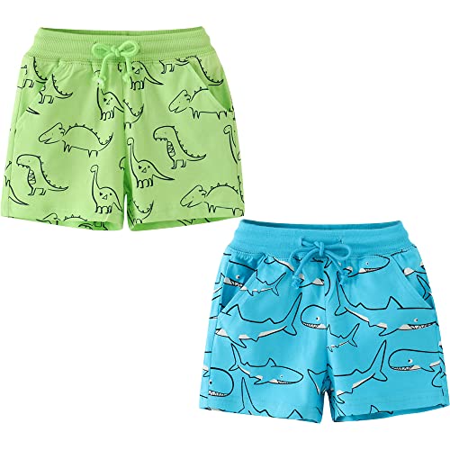 TOKYMOON 2er Pack Kinder Kurze Hosen Jungen Shorts Jungs Freizeit Sommer Hosen Kinder Shorts Jungen Sommer Shorts Baumwolle Hose Kurze Jogginghose Sporthose Jungen Kurze Hosen Dinosaurier 110 von TOKYMOON