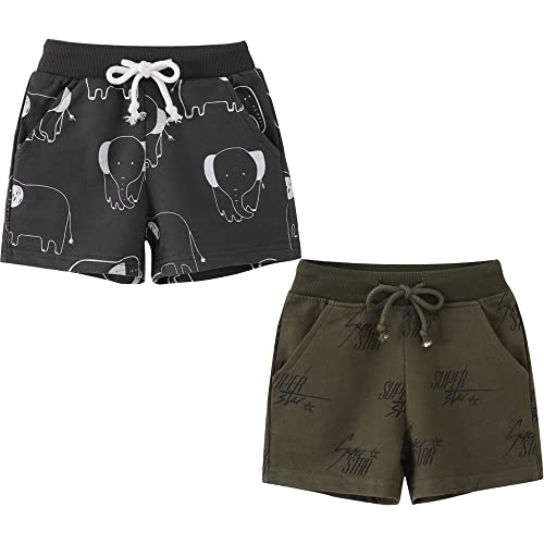TOKYMOON 2er Pack Kinder Kurze Hosen Jungen Shorts Jungs Freizeit Sommer Hosen Kinder Shorts Jungen Sommer Shorts Baumwolle Hose Kurze Jogginghose Sporthose Jungen Kurze Hosen Elefant 140 von TOKYMOON