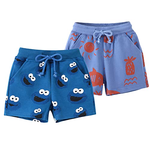 TOKYMOON 2er Pack Kinder Shorts Jungen Sommer Shorts Kurze Hose mit Dinosaurier-Druck Kurze Hose Sport für Jungen Baumwolle Kinder Sommer Shorts Sporthose kurz Jungen Blau 100 von TOKYMOON