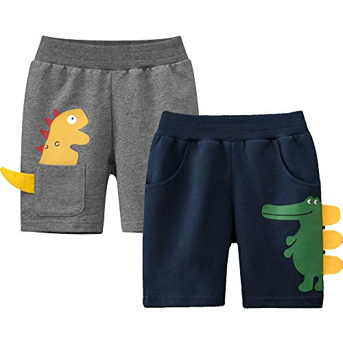 TOKYMOON 2er Pack Kinder Shorts Jungen Sommer Shorts Kurze Hose mit Dinosaurier-Druck Kurze Hose Sport für Jungen Baumwolle Kinder Sommer Shorts Sporthose kurz Jungen Dinosaurier + Krokodil 120 von TOKYMOON