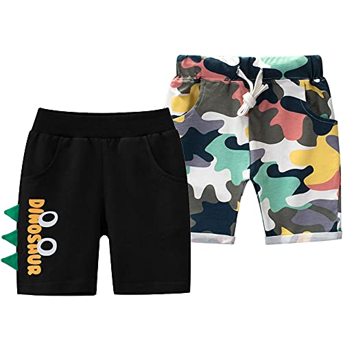 TOKYMOON 2er Pack Kinder Shorts Jungen Sommer Shorts Kurze Hose mit Dinosaurier-Druck Kurze Hose Sport für Jungen Baumwolle Kinder Sommer Shorts Sporthose kurz Jungen Dinosaurier 1 100 von TOKYMOON