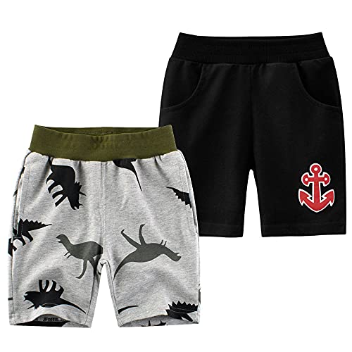 TOKYMOON 2er Pack Kinder Shorts Jungen Sommer Shorts Kurze Hose mit Dinosaurier-Druck Kurze Hose Sport für Jungen Baumwolle Kinder Sommer Shorts Sporthose kurz Jungen Dinosaurier 100 von TOKYMOON