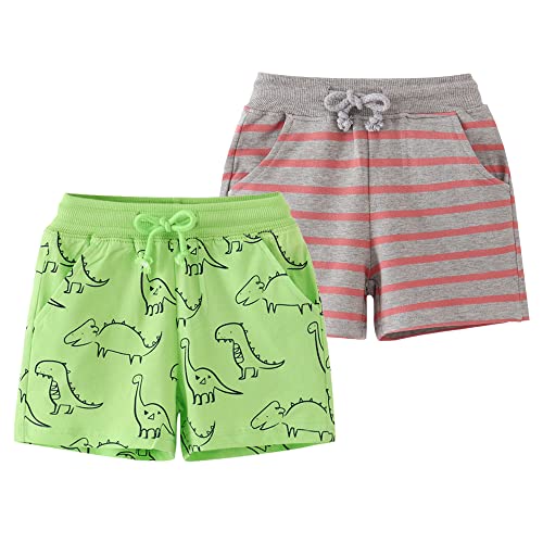 TOKYMOON 2er Pack Kinder Shorts Jungen Sommer Shorts Kurze Hose mit Dinosaurier-Druck Kurze Hose Sport für Jungen Baumwolle Kinder Sommer Shorts Sporthose kurz Jungen Grün 110 von TOKYMOON