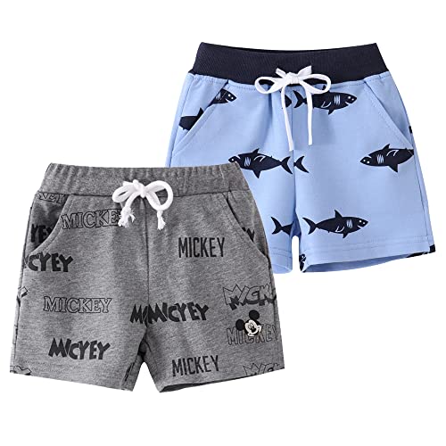 TOKYMOON 2er Pack Kinder Shorts Jungen Sommer Shorts Kurze Hose mit Dinosaurier-Druck Kurze Hose Sport für Jungen Baumwolle Kinder Sommer Shorts Sporthose kurz Jungen Hai 140 von TOKYMOON