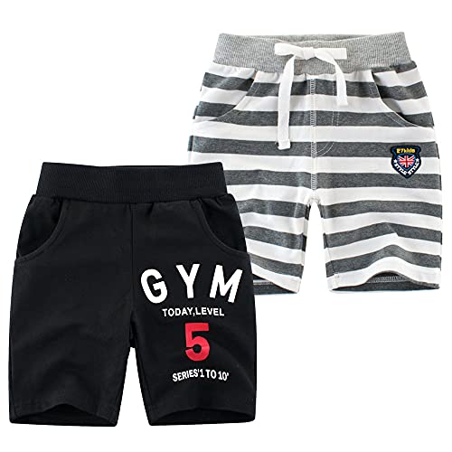 TOKYMOON 2er Pack Kinder Shorts Jungen Sommer Shorts Kurze Hose mit Dinosaurier-Druck Kurze Hose Sport für Jungen Baumwolle Kinder Sommer Shorts Sporthose kurz Jungen Schwarz + Grau 130 von TOKYMOON