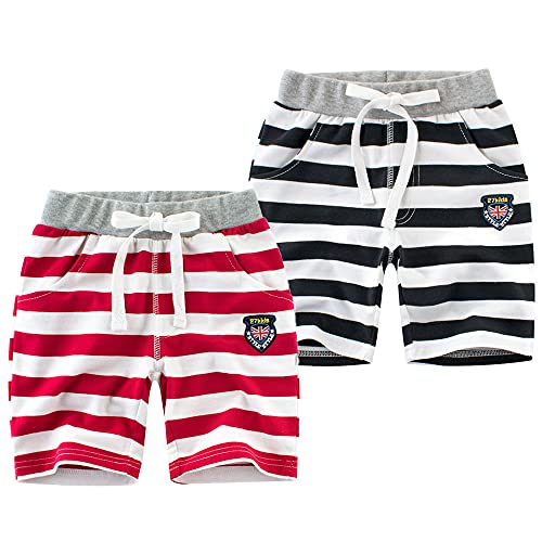 TOKYMOON 2er Pack Kinder Shorts Jungen Sommer Shorts Kurze Hose mit Dinosaurier-Druck Kurze Hose Sport für Jungen Baumwolle Kinder Sommer Shorts Sporthose kurz Jungen Streifen 120 von TOKYMOON