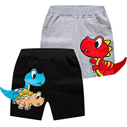 TOKYMOON 2er Pack Kinder Sweat Shorts Kurze Hose Sommer Sporthosen Shorts für Kinder Sommer Kurze Hosen Dinosaurier Baumwolle Sommershorts Casual Shorts Dinosaurier 1 104-110 von TOKYMOON