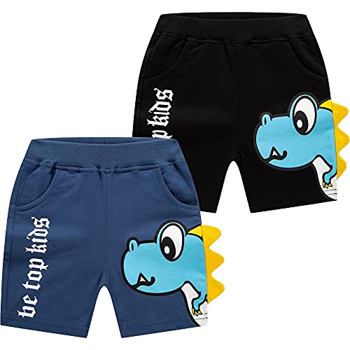 TOKYMOON 2er Pack Kinder Sweat Shorts Kurze Hose Sommer Sporthosen Shorts für Kinder Sommer Kurze Hosen Dinosaurier Baumwolle Sommershorts Casual Shorts Dinosaurier 3 86-92 von TOKYMOON