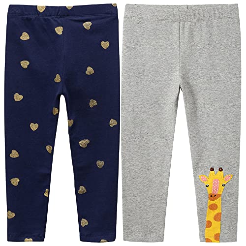 TOKYMOON 2er Pack Mädchen Leggings Kinder Stretch Hosen Mädchen Lange Leggings Sporthosen Baumwolle high Waist bequem Hosen Drucken Leggings Mädchen Einhorn Blau+Grau 4T von TOKYMOON