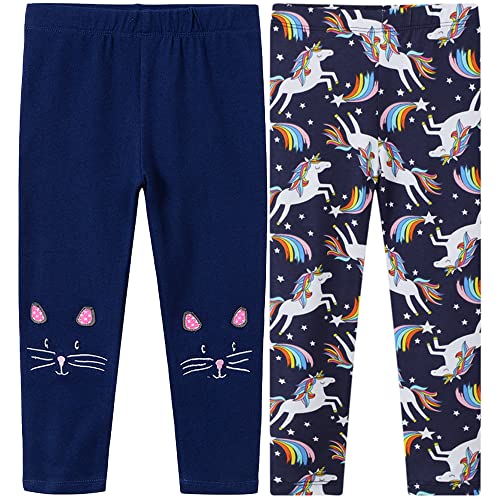 TOKYMOON 2er Pack Mädchen Leggings Kinder Stretch Hosen Mädchen Lange Leggings Sporthosen Baumwolle high Waist bequem Hosen Drucken Leggings Mädchen Einhorn Einhorn 6T von TOKYMOON