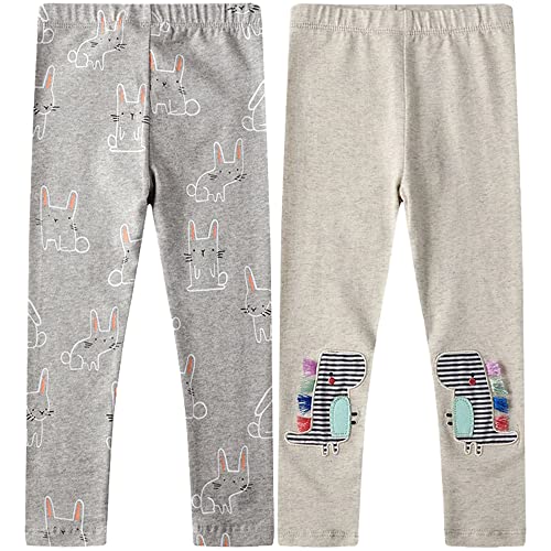 TOKYMOON 2er Pack Mädchen Leggings Kinder Stretch Hosen Mädchen Lange Leggings Sporthosen Baumwolle high Waist bequem Hosen Drucken Leggings Mädchen Einhorn Grau 5T von TOKYMOON