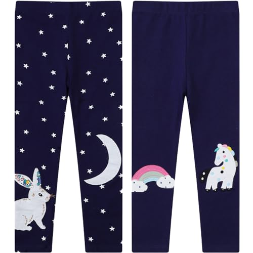 TOKYMOON 2er Pack Mädchen Leggings Mädchen High Waist Leggins Kinder Sportleggins Elastisch Sporthose Baumwolle Hosen Blumenmuster Stretch Leggings Hase 3T von TOKYMOON