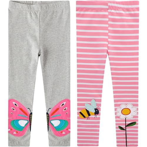TOKYMOON 2er Pack Mädchen Leggings Mädchen High Waist Leggins Kinder Sportleggins Elastisch Sporthose Baumwolle Hosen Blumenmuster Stretch Leggings Schmetterling 6T von TOKYMOON