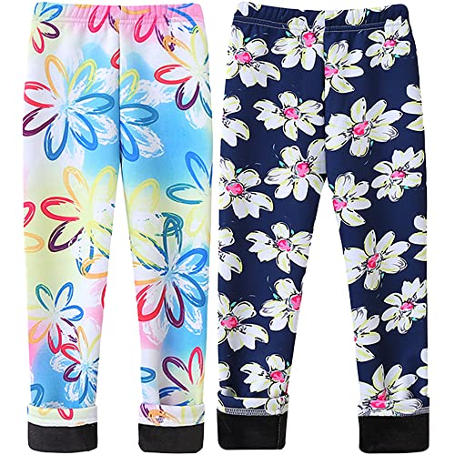 TOKYMOON 2er Pack Mädchen Leggins Kinder Mädchen Gefütterte Leggings Herbst Winter Warm Hose Thermohose Warme Leggings Gefüttert Hosen Warme Fleece Kinder Hosen Blumen 120 von TOKYMOON