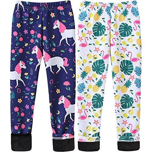 TOKYMOON 2er Pack Mädchen Leggins Kinder Mädchen Gefütterte Leggings Herbst Winter Warm Hose Thermohose Warme Leggings Gefüttert Hosen Warme Fleece Kinder Hosen Pferd 150 von TOKYMOON