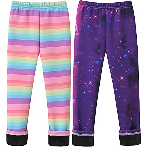 TOKYMOON 2er Pack Mädchen Leggins Kinder Mädchen Gefütterte Leggings Herbst Winter Warm Hose Thermohose Warme Leggings Gefüttert Hosen Warme Fleece Kinder Hosen Regenbogen 110 von TOKYMOON