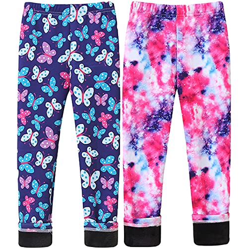 TOKYMOON 2er Pack Mädchen Leggins Kinder Mädchen Gefütterte Leggings Herbst Winter Warm Hose Thermohose Warme Leggings Gefüttert Hosen Warme Fleece Kinder Hosen Schmetterling 110 von TOKYMOON