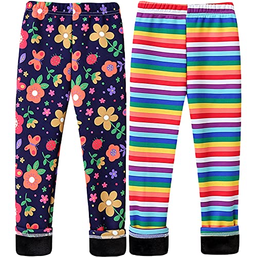 TOKYMOON 2er Pack Mädchen Leggins Kinder Mädchen Gefütterte Leggings Herbst Winter Warm Hose Thermohose Warme Leggings Gefüttert Hosen Warme Fleece Kinder Hosen Streifen 120 von TOKYMOON