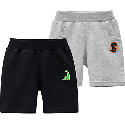 TOKYMOON 2er Pack Shorts Jungen Sommer Leichte Beiläufig Sports Training Hose Kinder Sweat Shorts Mädchen Jungen Kurze Hose Sommer Sporthosen Kindershorts Grau + Schwarz 110 von TOKYMOON