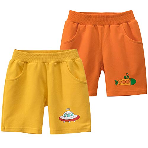 TOKYMOON 2er Pack Shorts Jungen Sommer Leichte Beiläufig Sports Training Hose Kinder Sweat Shorts Mädchen Jungen Kurze Hose Sommer Sporthosen Kindershorts Orange + golden 110 von TOKYMOON