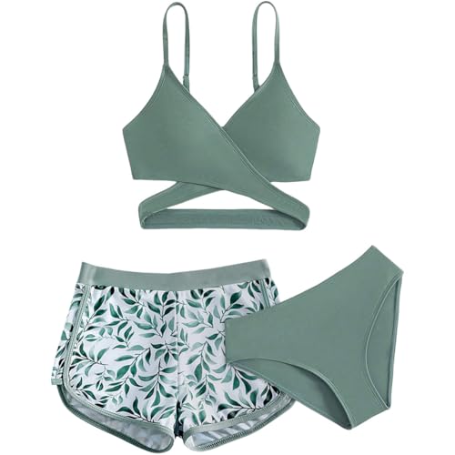 TOKYMOON 3 Stück Kinder Mädchen Bikini Bademode Set Bikini Oberteil Triangel Bikinihose mit Shorts Sommer Strand Schwimmanzug von TOKYMOON