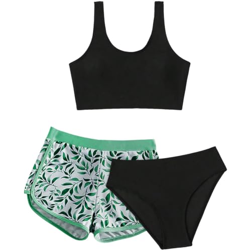 TOKYMOON 3 Stück Kinder Mädchen Bikini Bademode Set Bikini Oberteil Triangel Bikinihose mit Shorts Sommer Strand Schwimmanzug von TOKYMOON