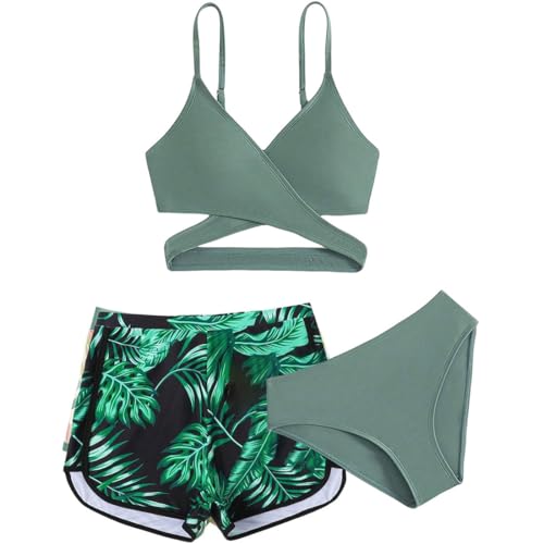 TOKYMOON 3 Stück Kinder Mädchen Bikini Bademode Set Bikini Oberteil Triangel Bikinihose mit Shorts Sommer Strand Schwimmanzug von TOKYMOON
