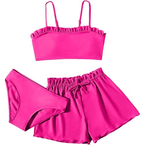 TOKYMOON 3 Stück Kinder Mädchen Bikini Bademode Set Bikini Oberteil Triangel Bikinihose mit Shorts Sommer Strand Schwimmanzug von TOKYMOON