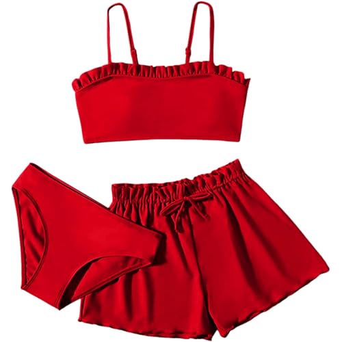 TOKYMOON 3 Stück Kinder Mädchen Bikini Bademode Set Bikini Oberteil Triangel Bikinihose mit Shorts Sommer Strand Schwimmanzug von TOKYMOON