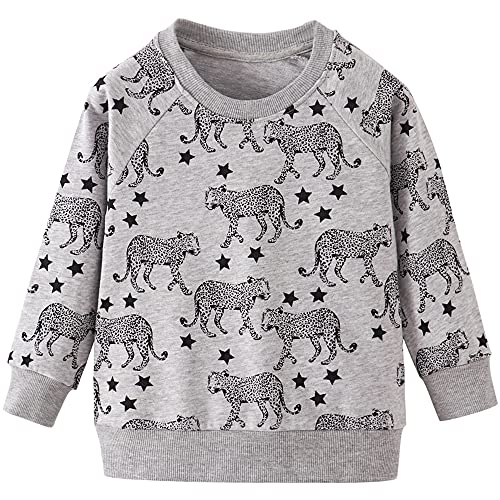 TOKYMOON Baby Jungen Sweatshirt Kinder Jungen Langarm Baumwolle Kinder Pullover Warme T-Shirt Langarmshirt für Jungen Streetwear Activewear 1-7 Jahre Leopard 104-110 von TOKYMOON