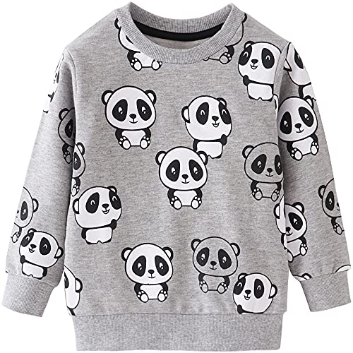 TOKYMOON Baby Jungen Sweatshirt Kinder Jungen Langarm Baumwolle Kinder Pullover Warme T-Shirt Langarmshirt für Jungen Streetwear Activewear 1-7 Jahre Panda 116-122 von TOKYMOON