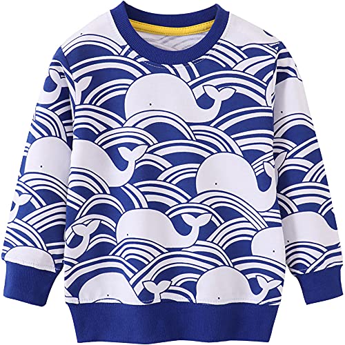 TOKYMOON Baby Jungen Sweatshirt Kinder Jungen Langarm Baumwolle Kinder Pullover Warme T-Shirt Langarmshirt für Jungen Streetwear Activewear 1-7 Jahre Wal 116-122 von TOKYMOON