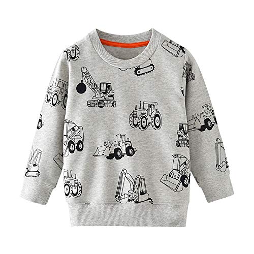 TOKYMOON Baby Jungen Sweatshirt Kinder Warme Pullover Jumper Oberbekleidung 1-7 Jahre Dinosaurier Pullover Digger T-Shirt Langarmshirt für Jungen Langarm Top Sweat Streetwear Hellgrau 134 von TOKYMOON