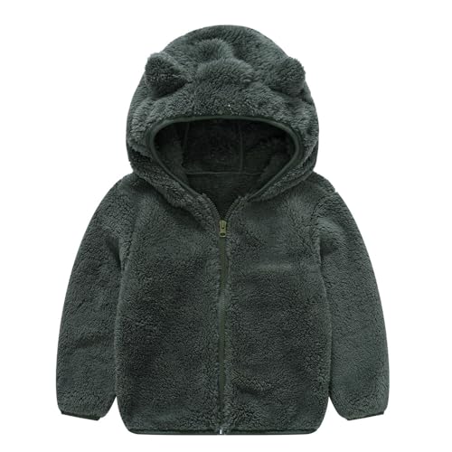 TOKYMOON Baby Mädchen Jungen Jacke Bärenohren Kapuzen Oberbekleidung Fleece Kapuzenjacke Reißverschluss Bärenmantel Warmer Fleece Wintermantel für Kleinkinder Winter Fleece Jacke Dunkelgrün 80 von TOKYMOON