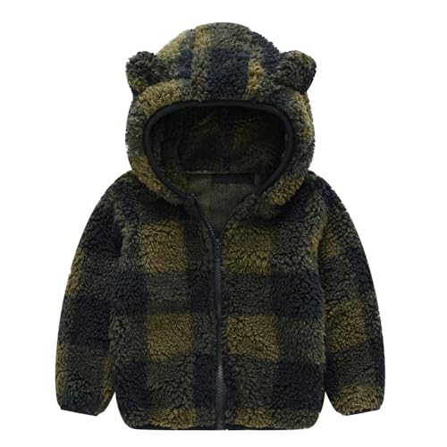 TOKYMOON Baby Mädchen Jungen Jacke Bärenohren Kapuzen Oberbekleidung Fleece Kapuzenjacke Reißverschluss Bärenmantel Warmer Fleece Wintermantel für Kleinkinder Winter Fleece Jacke Kariert 110 von TOKYMOON