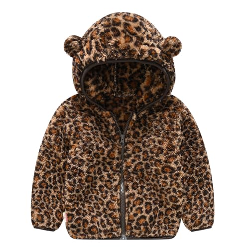 TOKYMOON Baby Mädchen Jungen Jacke Bärenohren Kapuzen Oberbekleidung Fleece Kapuzenjacke Reißverschluss Bärenmantel Warmer Fleece Wintermantel für Kleinkinder Winter Fleece Jacke Leopard 120 von TOKYMOON