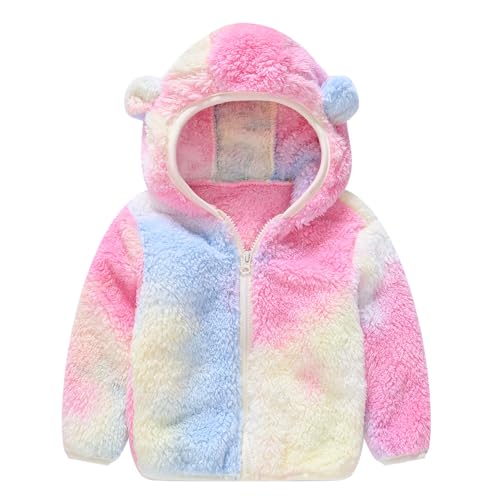 TOKYMOON Baby Mädchen Jungen Jacke Bärenohren Kapuzen Oberbekleidung Fleece Kapuzenjacke Reißverschluss Bärenmantel Warmer Fleece Wintermantel für Kleinkinder Winter Fleece Jacke Rosa + Blau 100 von TOKYMOON