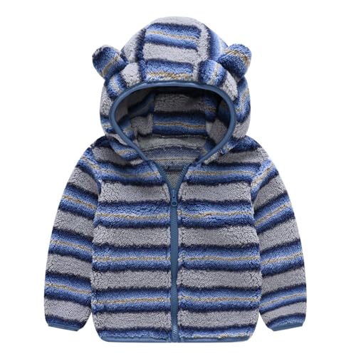 TOKYMOON Baby Mädchen Jungen Jacke Bärenohren Kapuzen Oberbekleidung Fleece Kapuzenjacke Reißverschluss Bärenmantel Warmer Fleece Wintermantel für Kleinkinder Winter Fleece Jacke Streifen 80 von TOKYMOON