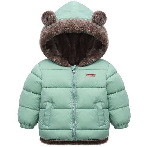 TOKYMOON Baby Winterjacke Mäntel Ohren Mit Kapuze Schneeanzug Jungen Mädchen Jacke Baby Kinder Leichter Mantel Warm Steppjacke Kleinkind Wintermantel Jacken Plüschjacke Hellgrün 90 von TOKYMOON