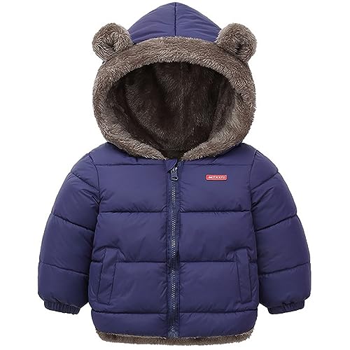 TOKYMOON Baby Winterjacke Mäntel Ohren Mit Kapuze Schneeanzug Jungen Mädchen Jacke Baby Kinder Leichter Mantel Warm Steppjacke Kleinkind Wintermantel Jacken Plüschjacke Marineblau 90 von TOKYMOON