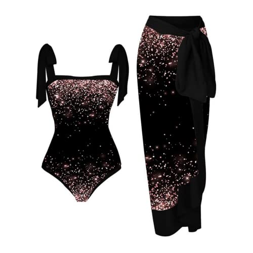 TOKYMOON Badeanzug Damen mit Strandkleider Sexy high Waist Bademode Push up Retro Zweiteiliger Damen Badeanzug Sport v Ausschnitt Vintage Badeanzüge Damen Monokini Bauchweg Badeanzug Schwarz + Rosa S von TOKYMOON