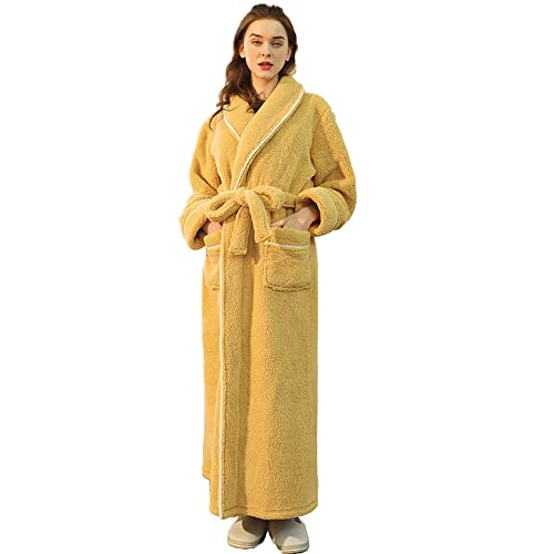 TOKYMOON Bademantel Damen Flauschig Fleece Morgenmantel Damen Winter Fleece Bademantel Langarm Warme Saunamantel Plüsch Nachtwäsche mit Taschen Damen Lang Bademantel für Damen Gelb M von TOKYMOON