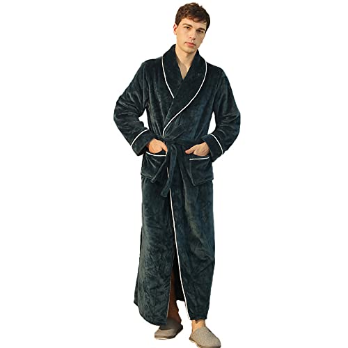 TOKYMOON Bademantel Herren Langer Morgenmantel Fleece Loungewear Nachtwäsche Einfarbig Elegant Bademäntel für Herren Flauschig Winter Fleece Warme Bademantel mit Taschen Grün XL von TOKYMOON